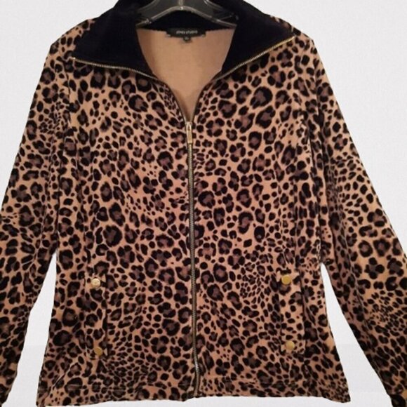 Jones Studio Womens Jacket Size Med Leopard Print velour zip front - Picture 2 of 4
